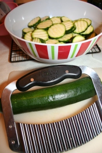 I used my Pampered Chef slicer to make prettier sliced zucchini.